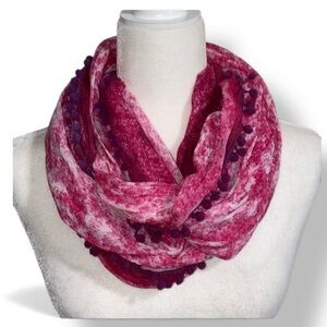 American Eagle Pink Purple Tie Dye Pom Pom Tassels Infinity Scarf Spring Color
